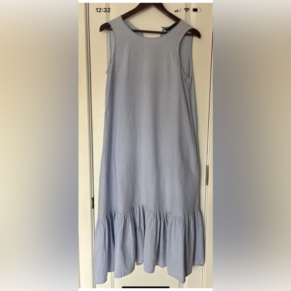 Zara Midi Relaxed Blue Cotton Dress, S M